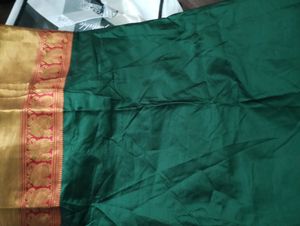 Green and Gold Saree with Red Border