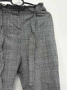 Black &amp; White Plaid Tapered Pants