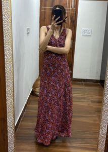 Ditsy Floral Chiffon Scoop Neck Midi Dress