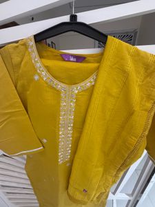 Mustard Yellow Embroidered Kurta Set