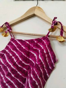 Vibrant Pink Bandhani Tassel Blouse