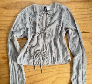 H&M Sheer Tie-Front Long Sleeve Blouse