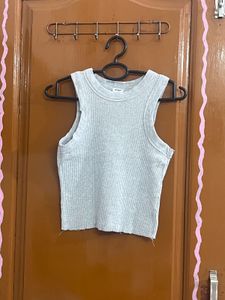 Ribbed Grey Cropped Tank Top