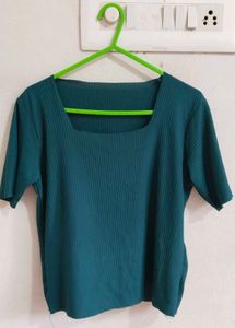 Teal Ribbed Short Sleeve Top