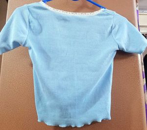 Light Blue Lace Trim Cropped Top