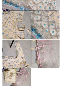 Elegant Cream Kurta with Blue Floral Print