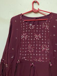Maroon Embellished Anarkali Kurti