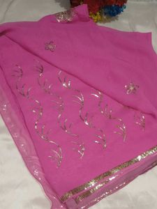Elegant Pink Sequined Saree with blouse