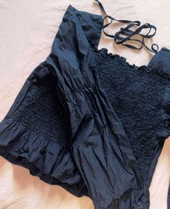 Chic Black Square Neck Peplum Top