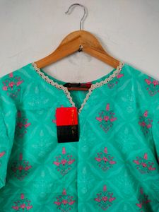 Cyan Printed Casual Kurta (Women's)