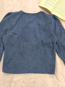 Blue Corduroy Button-Down Top