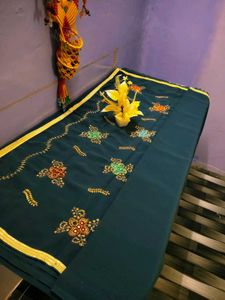 Embroidered Dar grey 🩶 Saree buy now and receive