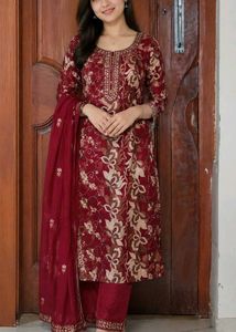 Red Embroidered Kurta with dupatta