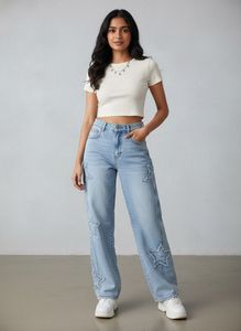 Women's Star Print Light Wash Jeans