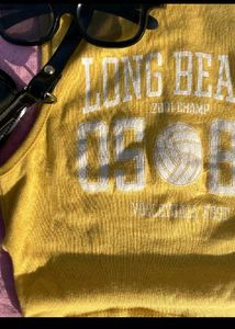 Yellow "Long Beach" Graphic crop Top