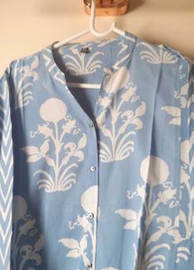 Trending chinese collar, fabric blue Kurti