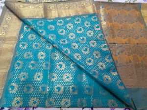 Exquisite Teal &amp; Gold Brocade Saree