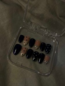 Resuable Cute Navy &amp; Pink Polka Dot Press-On Nails