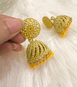 Golden & Yellow Beaded Jhumka Pair
