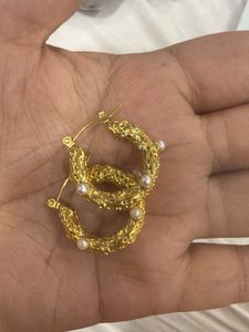 Gold Tone Hoop Earrings with Pearls