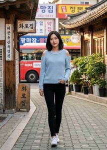 Cute Light Blue Cold Shoulder Sweater
