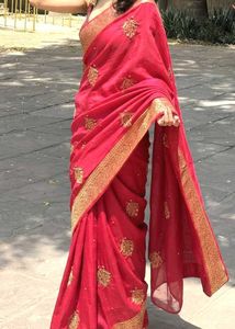 Elegant Red Embroidered Silk Saree ❤️✨