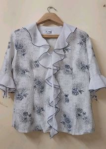 White Floral Ruffle Blouse