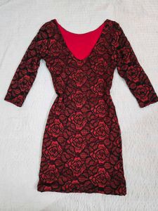 Elegant Red &amp; Black Lace Rose Dress bust 34/36