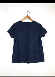 Navy Blue Tie-Neck Top