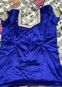 Blue Velvet Blouse with Pink Skirt