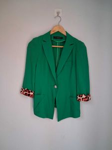Green Blazer with Printed Cuffs