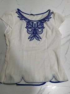 Embroidered White & Blue Blouse