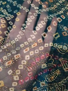 Green Bandhani Saree with Embellishments