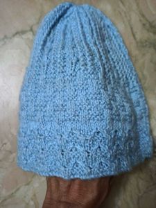 Hand-Knit Blue Beanie Cap