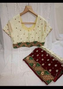 Elegant Cream &amp; Maroon Embroidered Saree