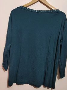 Sea Green Have Lace Neck &amp; Sleeves