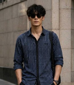 Men's Casual Plaid Long Sleeve Shirt