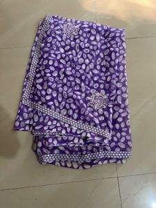 lavender Saree with White Polka Dot Print snd 2blo