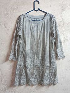 Grey Lace Trimmed Tunic Top