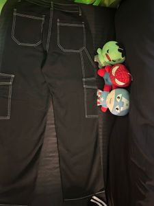 Black Cargo Pants with White Stitching