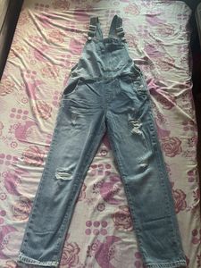 Blue Denim Ripped Overalls