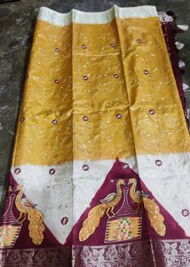 Exquisite Yellow &amp; Maroon Silk Saree