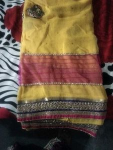 Yellow Embroidered Saree