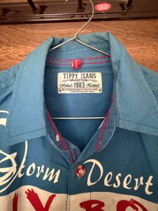 Blue Graphic Print Button-Up Shirt