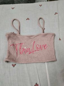Ribbed Crop Top with "Thin Love" Embroidery