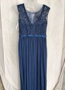 Elegant Navy Blue Lace Maxi Dress