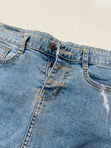 Distressed Denim Mini Skirt