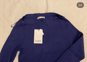 Pull&amp;Bear Blue Ribbed Cut-Out Top