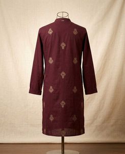 Men's Maroon Embroidered Kurta