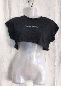 Black Cropped "Laughing &amp; Smiling" Top
